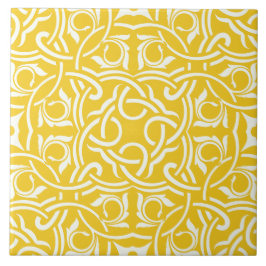 Yellow &white elegant intricate floral pattern tegeltje