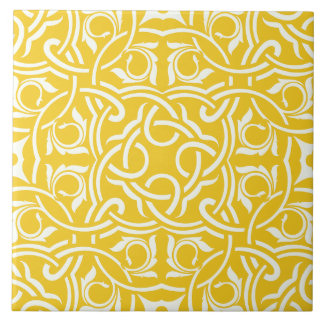 Yellow &white elegant intricate floral pattern tegeltje