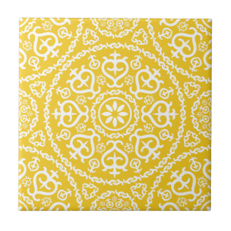 Yellow &white elegant intricate geometric pattern tegeltje