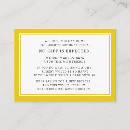 Yellow White Fiver 5 Dollar Birthday Party Informatiekaartje (Voorkant)