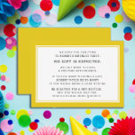 Yellow White Fiver 5 Dollar Birthday Party Informatiekaartje<br><div class="desc">Uitnodigingsruimte voor de verjaardagsdag van de Fiver (5 dollar) van het gele en witte kind. Een vijfde verjaardag is een nieuwe trend in verjaardagsfeestjes voor kinderen. Fiver party's kunnen kinderen de waarde van geld leren terwijl ze verjaardagsgasten de gelegenheid bieden om van het feest te genieten zonder dat ze ontelbare...</div>