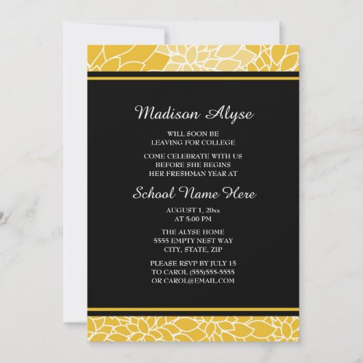 Yellow White Floral College Trunk Party Invitation Kaart (Voorkant)