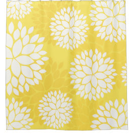 Yellow White Floral Pattern Douchegordijn