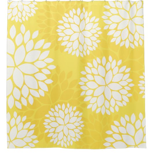 Yellow White Floral Pattern Douchegordijn (Voorkant)