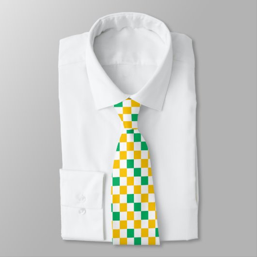 Yellow White Green Checkered Design  Stropdas (Gebonden)
