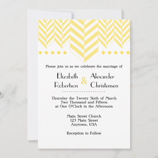 Yellow White Herringbone Wedding Invitation Kaart (Voorkant)