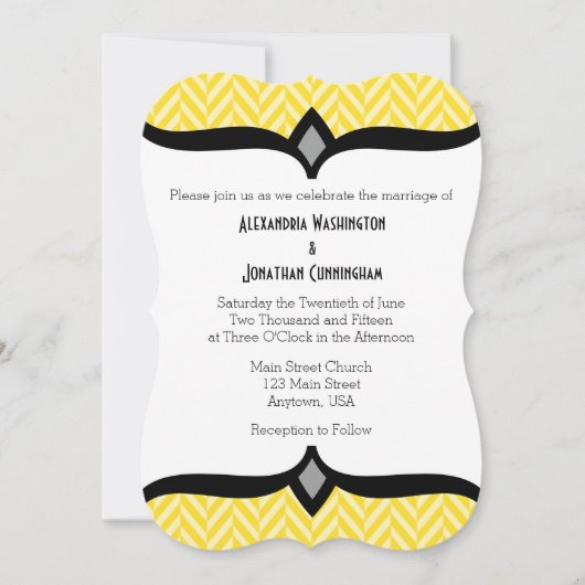 Yellow White Herringbone Wedding Invitation Kaart (Voorkant)