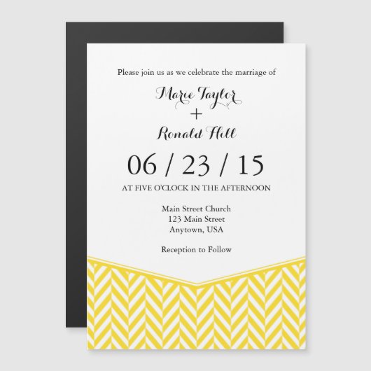 Yellow White Magnetic Herringbone Wedding Invite Magnetische Uitnodiging (Voorkant / Achterkant)
