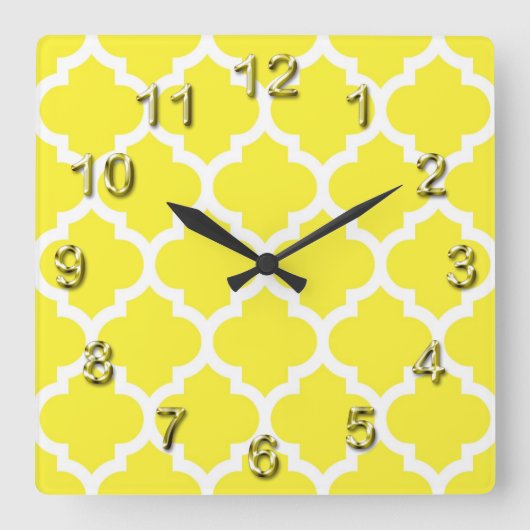 Yellow White Moroccan Quatrefoil Pattern #5 Vierkante Klok (Voorkant)