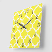 Yellow White Moroccan Quatrefoil Pattern #5 Vierkante Klok (Hoek)