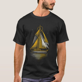 Yellow White Nautical Vintage Boat Line Graphic T-shirt