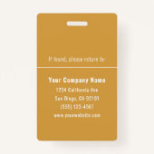Yellow White Personalized Employee ID Card Badge (Achterkant)