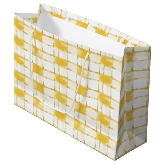 Yellow White Plaid Stripes Birthday Groot Cadeauzakje (Voorkant Gekanteld)