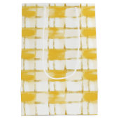 Yellow White Plaid Stripes Birthday Medium Cadeauzakje (Achterkant)