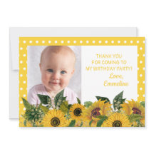 Yellow White Polka Dot Sunflower Birthday Dank je
