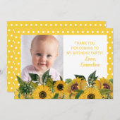 Yellow White Polka Dot Sunflower Birthday Dank je Kaart (Voorkant / Achterkant)