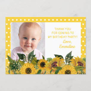Yellow White Polka Dot Sunflower Birthday Dank je Kaart