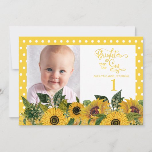 Yellow White Polka Dots Sunflower First Birthday Kaart (Voorkant)