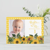 Yellow White Polka Dots Sunflower First Birthday Kaart (Staand voorkant)