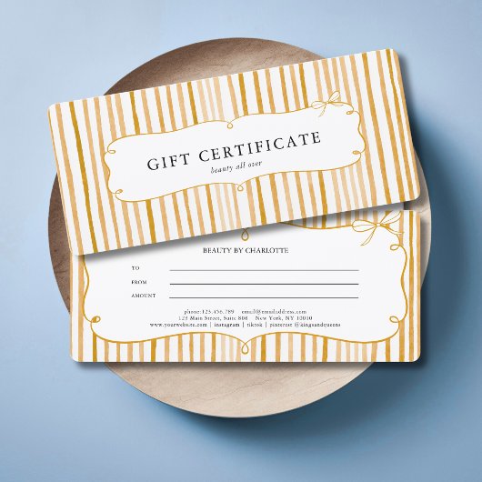 Yellow White Stripe Vintage Bow Gift Certificate
