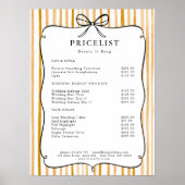 Yellow White Stripe Vintage Bow Price List Poster (Voorkant)