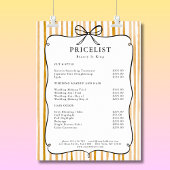 Yellow White Stripe Vintage Bow Price List Poster