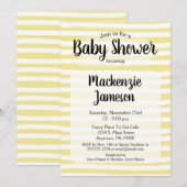 Yellow White Stripes Baby shower Invitation Kaart (Voorkant / Achterkant)