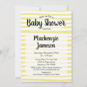 Yellow White Stripes Baby shower Invitation Kaart