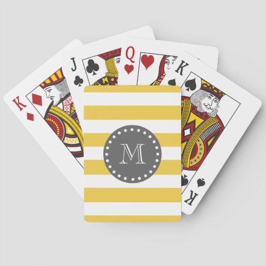 Yellow White Stripes Pattern, Charcoal Monogram Pokerkaarten (Achterkant)