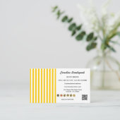 Yellow White Stripes, QR Code & Social Media Icons Visitekaartje (Staand voorkant)