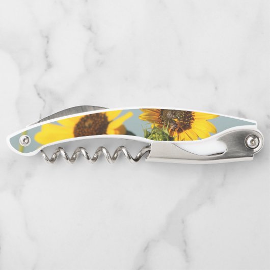 Yellow Wild Sunflowers with Bee Photograph Kurkentrekker (Achterkant)