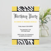 Yellow Wilde Time Zebra Birthday Party Invitation Kaart (Staand voorkant)