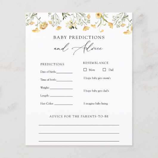 Yellow Wildflower Baby Advies en voorspellingen Ka Flyer (Voorkant)