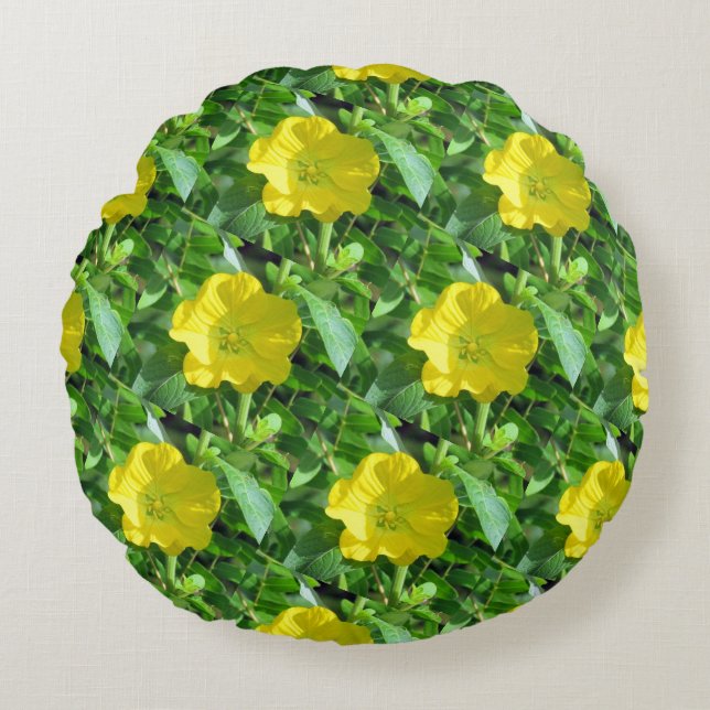 Yellow Wildflower - Bloemen Sierkussen Rond Kussen (Voorkant)