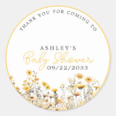 Yellow Wildflower Boho Baby shower Dank u Ronde Sticker (Voorkant)
