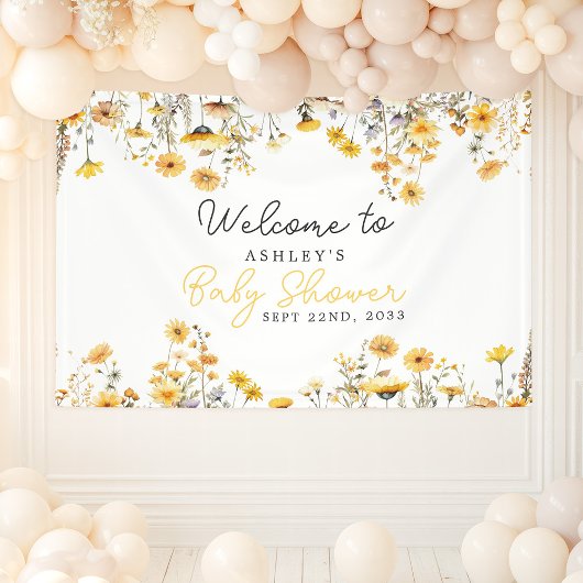 Yellow Wildflower Boho Baby shower Welkom Spandoek