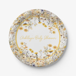 Yellow Wildflower Boho gepersonaliseerd Baby showe Papieren Bordje