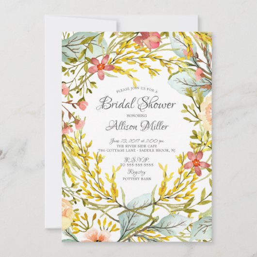 Yellow Wildflower Bruids Douche Uitnodiging (Voorkant)