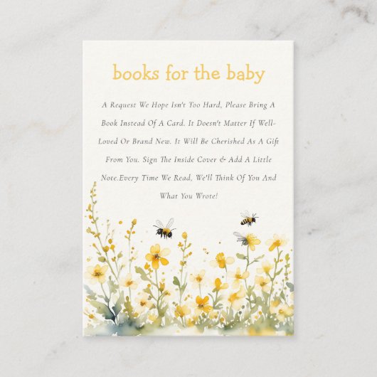 Yellow Wildflower Bumble Bijenboeken voor Baby sho Informatiekaartje (Voorkant)