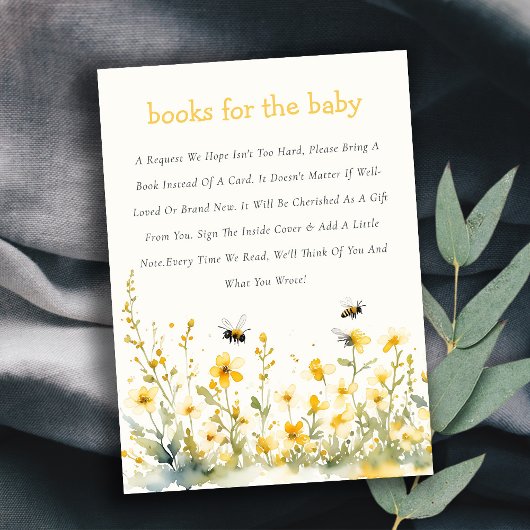 Yellow Wildflower Bumble Bijenboeken voor Baby sho Informatiekaartje