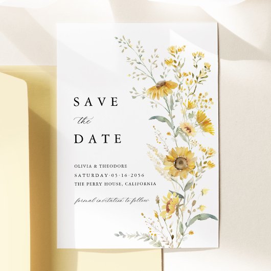 Yellow Wildflower Sunflower Wedding Save The Date