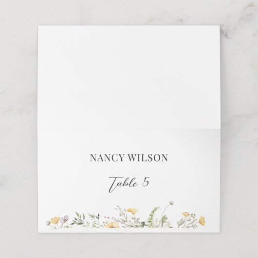 Yellow Wildflower Vrijgezellenfeest Place Card Plaatskaartje (Buitenkant ongevouwen)