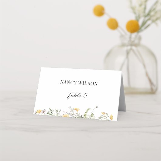 Yellow Wildflower Vrijgezellenfeest Place Card Plaatskaartje (Voorkant)