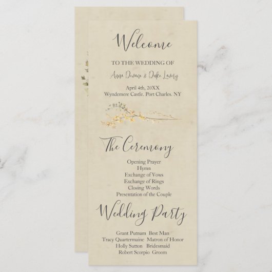 Yellow Wildflower Wedding Programma (Voorkant / Achterkant)