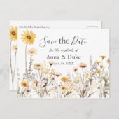 Yellow Wildflower Wedding Save the Date Briefkaart (Voorkant / Achterkant)