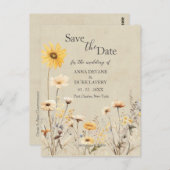 Yellow Wildflower Wedding Save the Date Briefkaart (Voorkant / Achterkant)