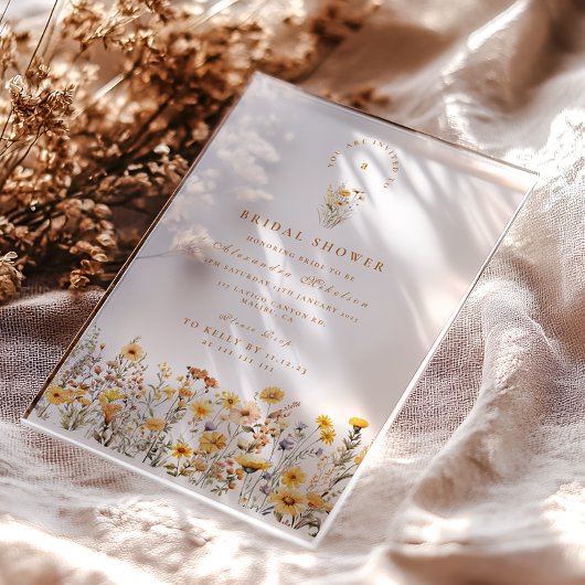 Yellow Wildflowers and Daisies Bridal Shower Acryl Uitnodigingen