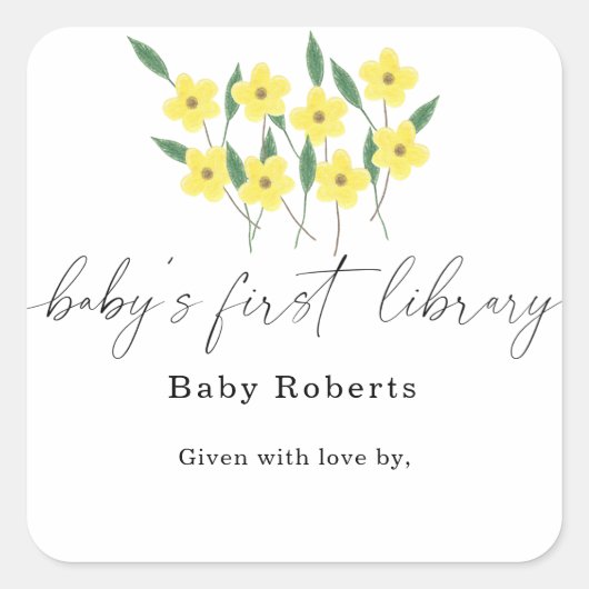 Yellow Wildflowers - Baby's eerste bibliotheek Vierkante Sticker (Voorkant)