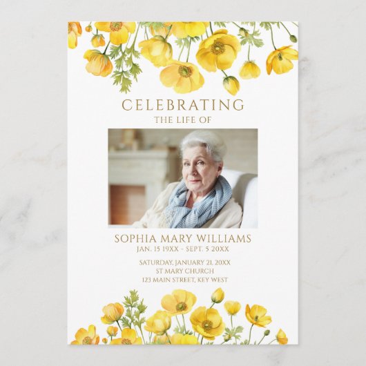 Yellow Wildflowers Funeral Order of Service Programmakaart (Voorkant)