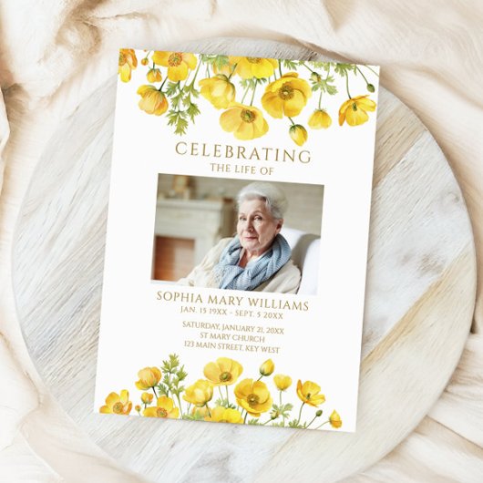 Yellow Wildflowers Funeral Order of Service Programmakaart